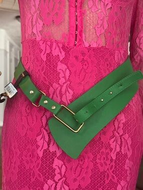 Green Leather Belt with Gold Hardware